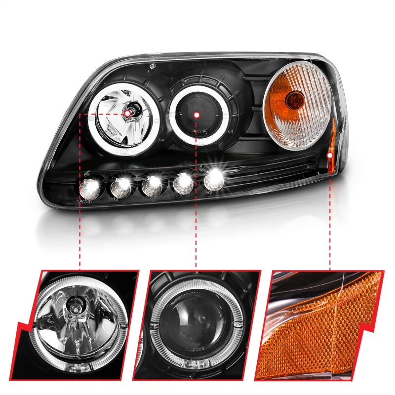 Load image into Gallery viewer, ANZO 1997.5-2003 Ford F-150 Projector Headlights w/ Halo and LED Black 1pc