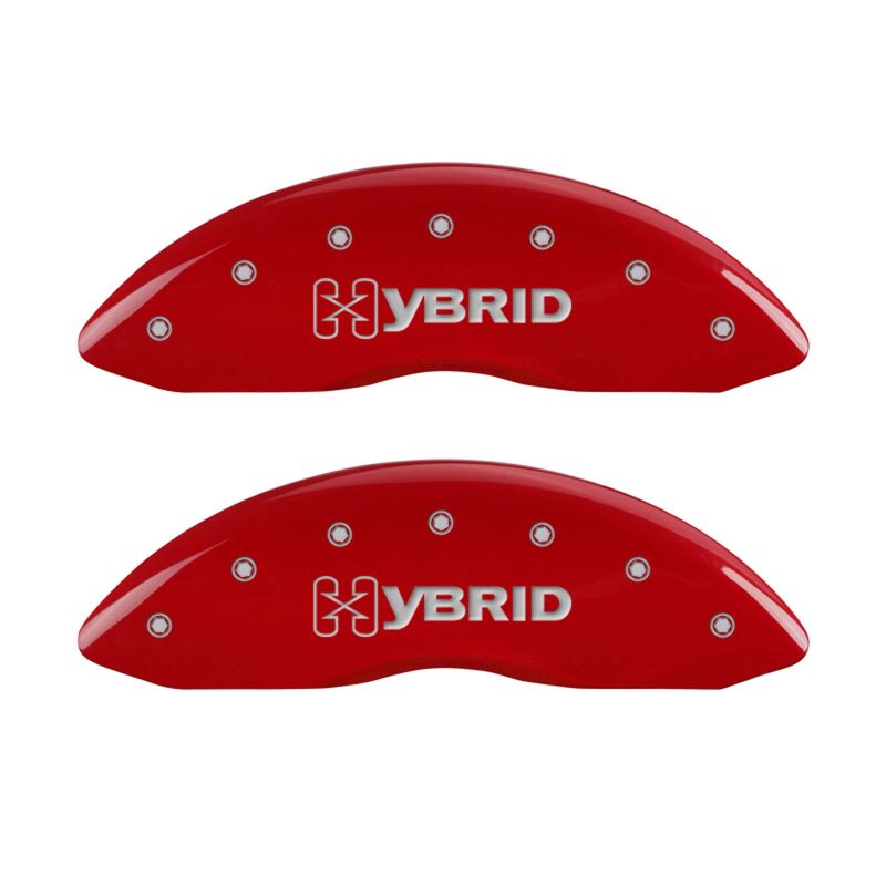 Load image into Gallery viewer, MGP 4 Caliper Covers Engraved Front & Rear GM Style/Hybrid Red finish silver ch