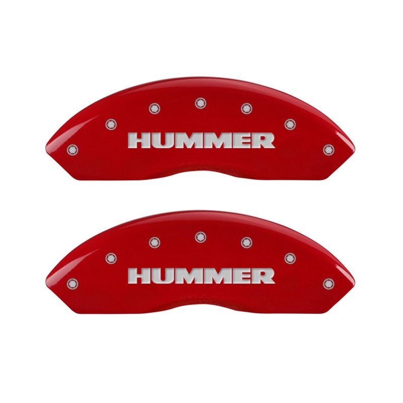 Load image into Gallery viewer, MGP 4 Caliper Covers Engraved Front & Rear Hummer Red finish silver ch