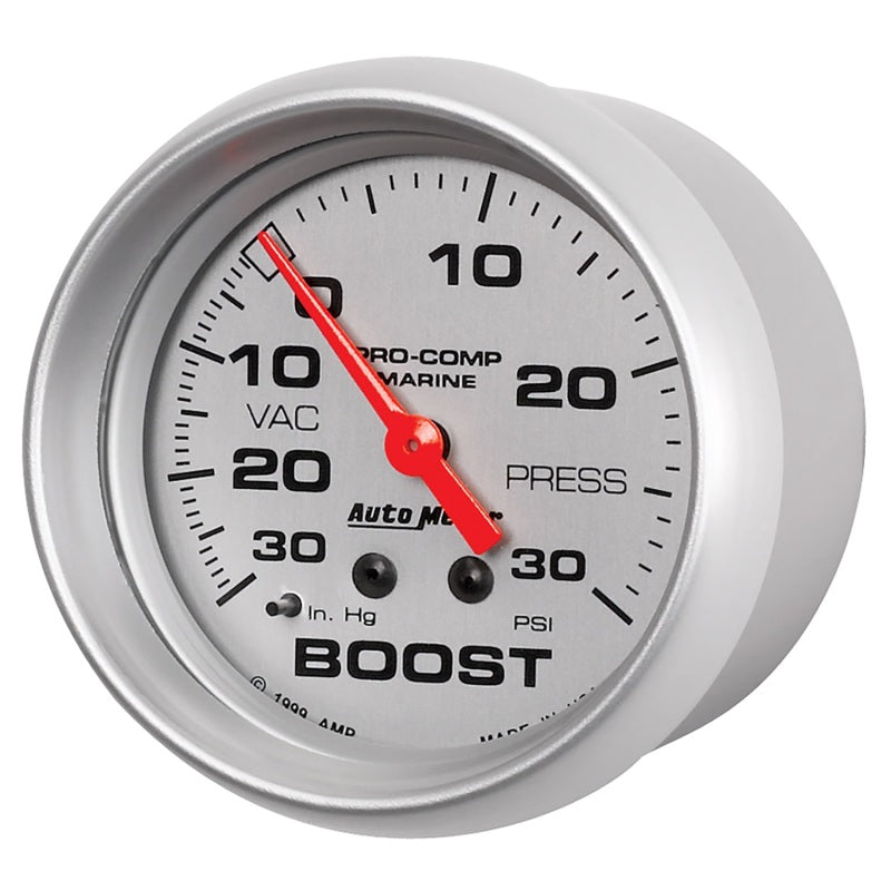 Load image into Gallery viewer, AutoMeter Marine Vac/Boost Gauge 2 5/8in 30INHG 30PSI Mechanical- Silver