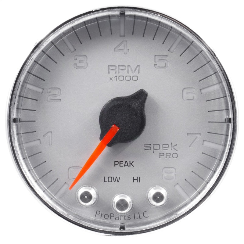 Load image into Gallery viewer, Autometer Spek-Pro Gauge Tach 2 1/16in 8K Rpm W/ Shift Light & Peak Mem Slvr/Chrm
