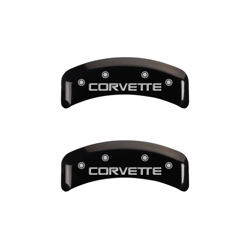 Load image into Gallery viewer, MGP 4 Caliper Covers Engraved F & R C4/Corvette Black Finish Silver Char 1988 Chevrolet Corvette