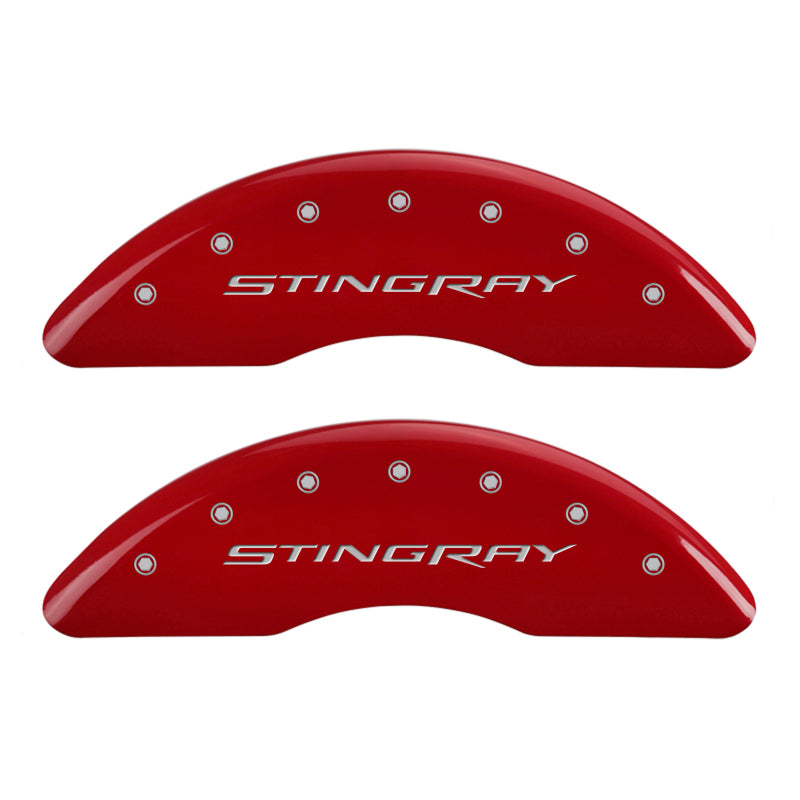 Load image into Gallery viewer, MGP 4 Caliper Covers Engraved Front & Rear Stingray Red finish silver ch
