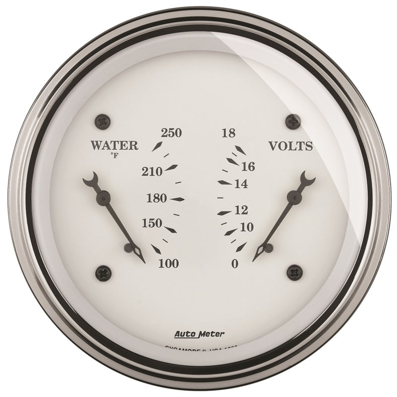 Load image into Gallery viewer, AutoMeter Gauge Dual Wtmp & Volt 3-3/8in. 250 Deg. F & 18V Elec Old Tyme White