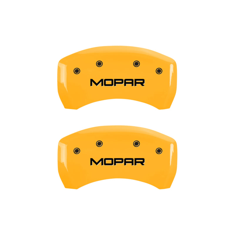 Load image into Gallery viewer, MGP 4 Caliper Covers Engraved Front & Rear Mopar Yellow Finish Black Char 2006 Dodge Charger