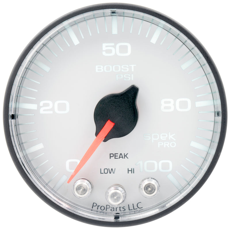 Load image into Gallery viewer, Autometer Spek-Pro 2 1/16in 100PSI Stepper Motor W/Peak & Warn White/Black Boost Gauge