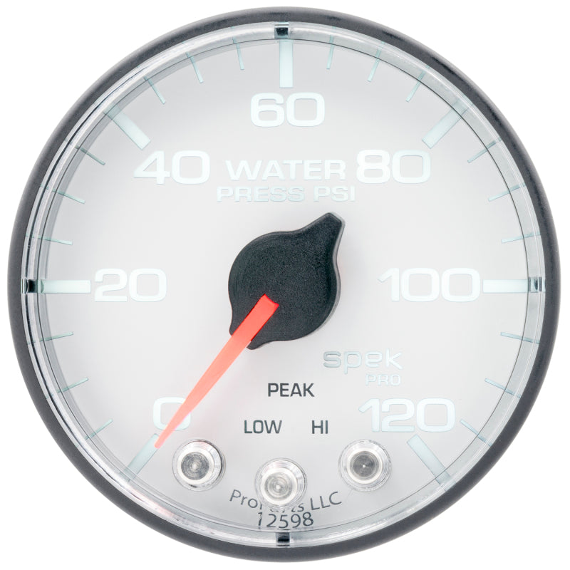 Load image into Gallery viewer, Autometer Spek-Pro 2 1/16in 120PSI Stepper Motor W/Peak & Warn White/Black Water Pressure Gauge