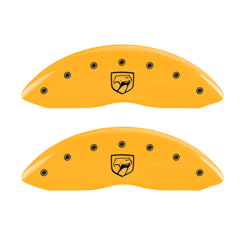 Load image into Gallery viewer, MGP 4 Caliper Covers Engraved Front Viper Rear Snake Yellow Finish Black Char 2002 Dodge Viper