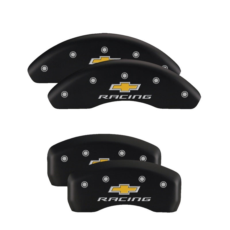 Load image into Gallery viewer, MGP 4 Caliper Covers Engraved Front & Rear Cursive/Camaro Red finish silver ch