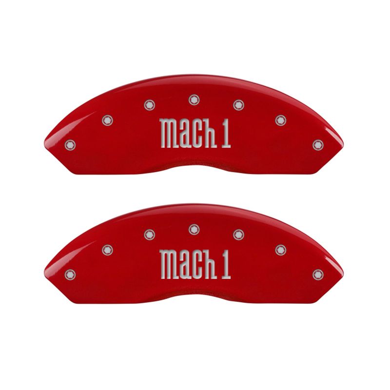 Load image into Gallery viewer, MGP 4 Caliper Covers Engraved Front & Rear Mach 1 Red finish silver ch