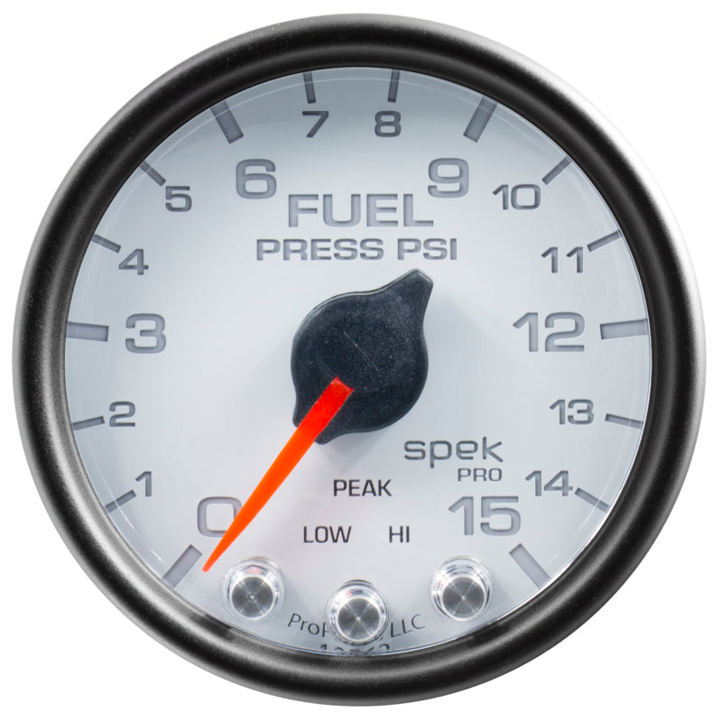 Load image into Gallery viewer, Autometer Spek-Pro Gauge Fuel Press 2 1/16in 15psi Stepper Motor W/Peak & Warn Wht/Blk