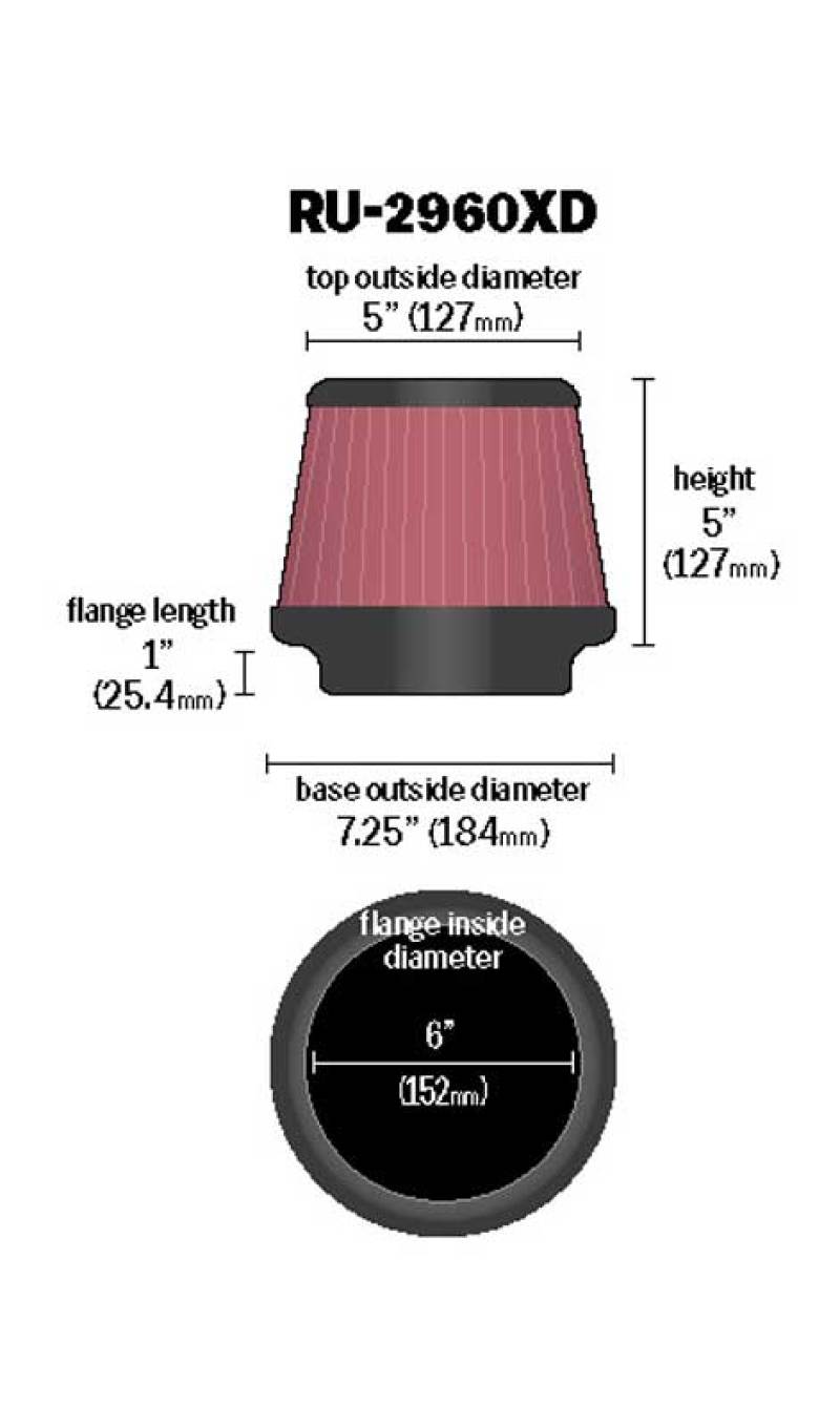 Load image into Gallery viewer, K&N Universal Tapered Filter 6in Flange ID x 7.5in Base OD x 5in Top OD x 5in Height