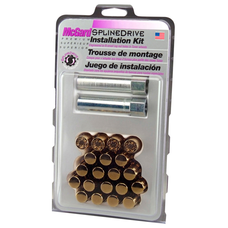 Load image into Gallery viewer, McGard SplineDrive Tuner 5 Lug Install Kit w/Locks & Tool (Cone) M12x1.5 / 13/16 Hex - Gold (CS)
