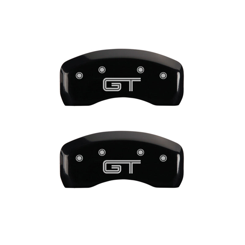 Load image into Gallery viewer, MGP 4 Caliper Covers Engraved Front Mustang Engraved Rear S197/GT Black finish silver ch