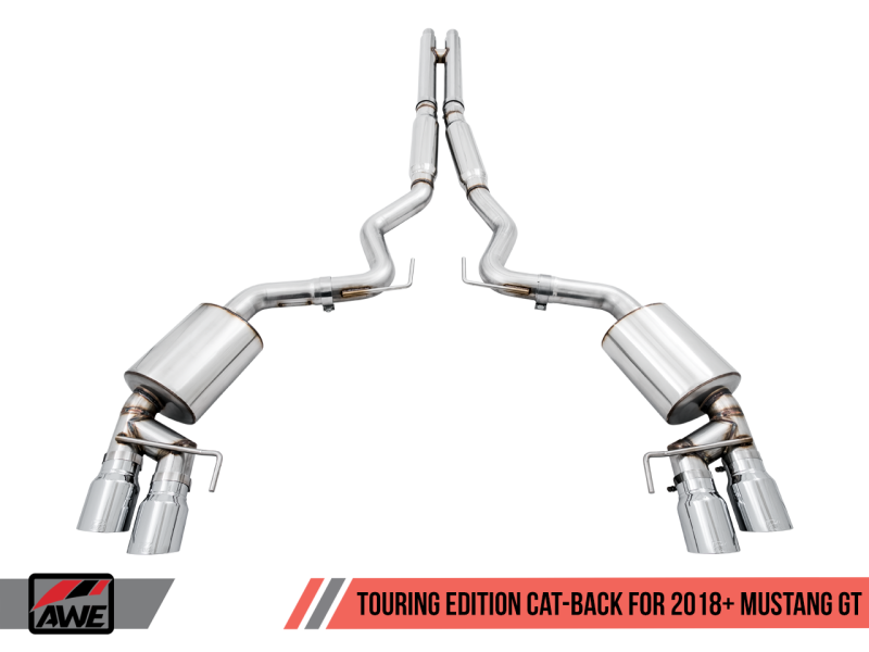 Load image into Gallery viewer, AWE Tuning 2018+ Ford Mustang GT (S550) Cat-Back Exhaust - Touring Edition (Quad Chrome Silver Tips)