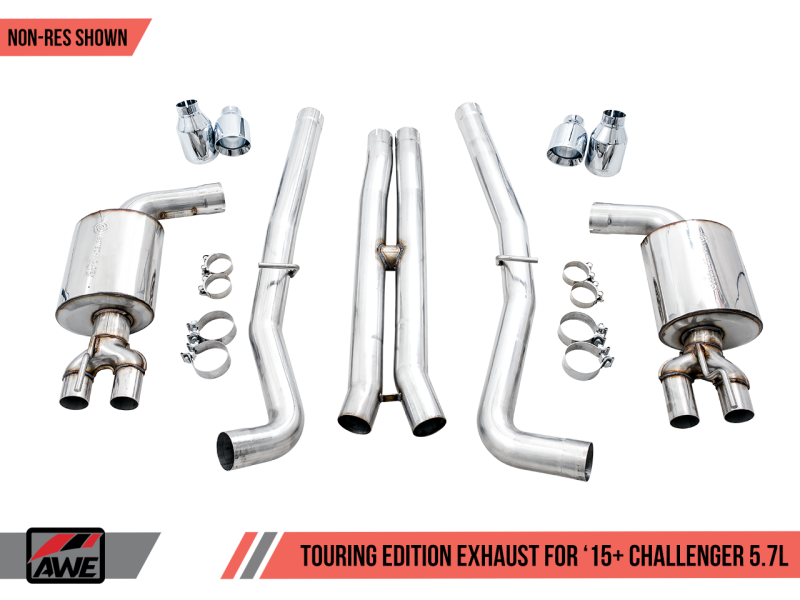 Load image into Gallery viewer, AWE Tuning 2017+ Challenger 5.7L Touring Edition Exhaust - Non-Resonated - Chrome Silver Quad Tips