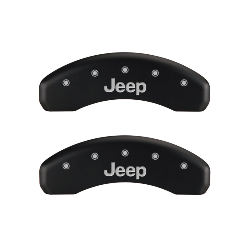 Load image into Gallery viewer, MGP 4 Caliper Covers Engraved Front & Rear JEEP Red finish silver ch