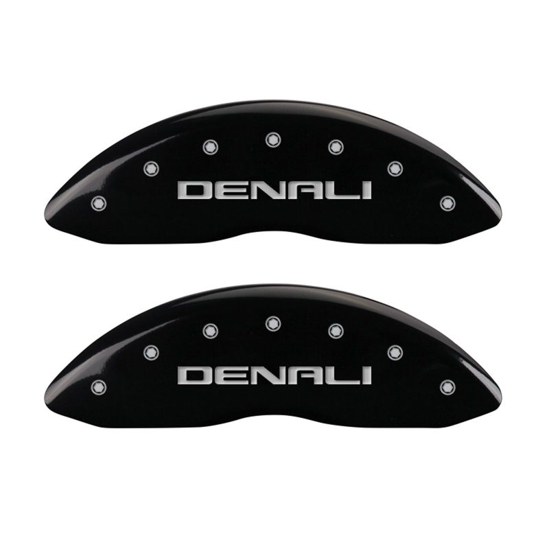 Load image into Gallery viewer, MGP 4 Caliper Covers Engraved Front & Rear Denali Black finish silver ch
