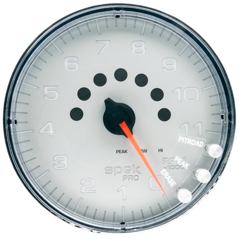 Load image into Gallery viewer, Autometer Spek-Pro Gauge Tachometer 5in 11K Rpm W/Shift Light & Peak Mem Silver/Chrome