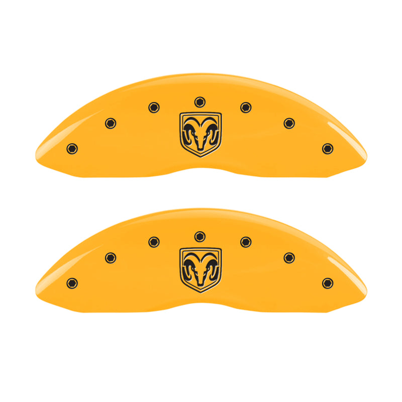 Load image into Gallery viewer, MGP 4 Caliper Covers Engraved Front RAM Engraved Rear RAMHEAD Yellow finish black ch