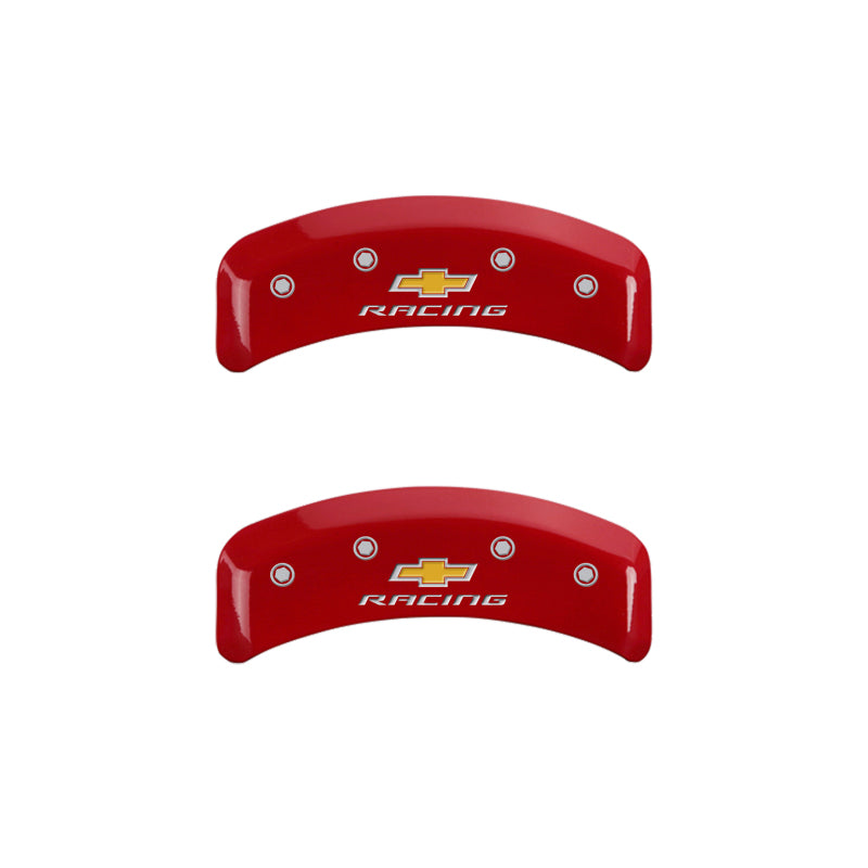 Load image into Gallery viewer, MGP 4 Caliper Covers Engraved F & R Chevy Racing Red Finish Silver Char 1988 Chevrolet Corvette