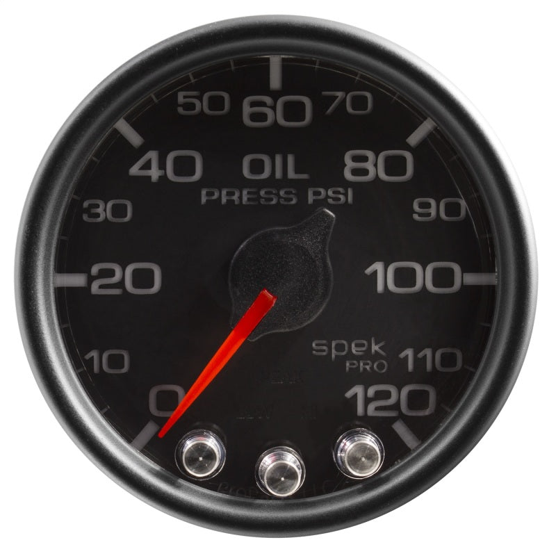 Load image into Gallery viewer, Autometer Spek-Pro Gauge Oil Press 2 1/16in 120psi Stepper Motor W/Peak & Warn Blk/Blk