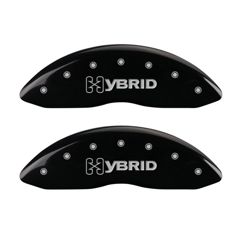 Load image into Gallery viewer, MGP 4 Caliper Covers Engraved Front & Rear GM Style/Hybrid Black finish silver ch