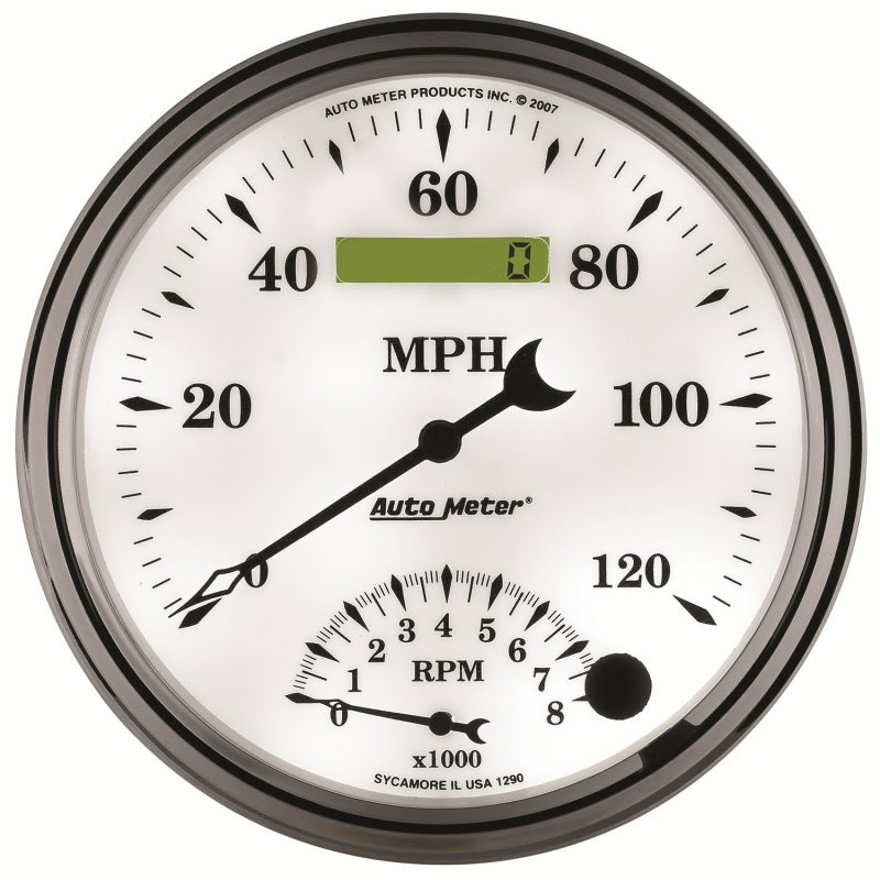 Load image into Gallery viewer, AutoMeter Gauge Tach/Speedo 5in. 120MPH & 8K RPM Elec. Program Old Tyme White II