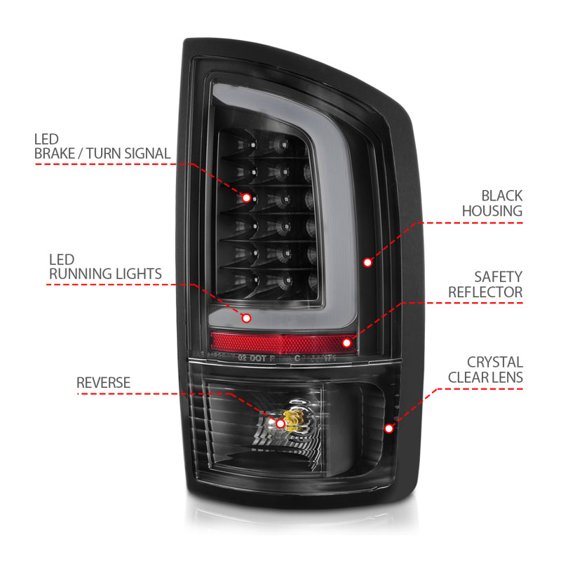 Load image into Gallery viewer, ANZO 2002-2006 Dodge Ram 1500 LED Tail Lights w/ Light Bar Black Housing Clear Lens