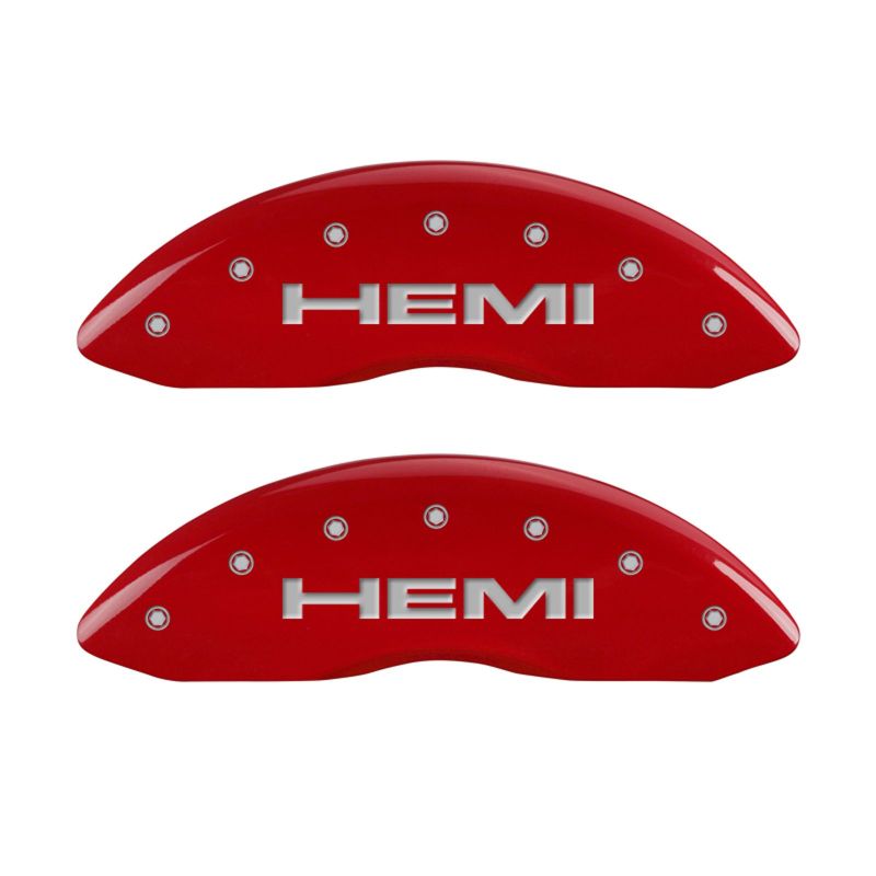 Load image into Gallery viewer, MGP 4 Caliper Covers Engraved Front & Rear Hemi Red finish silver ch