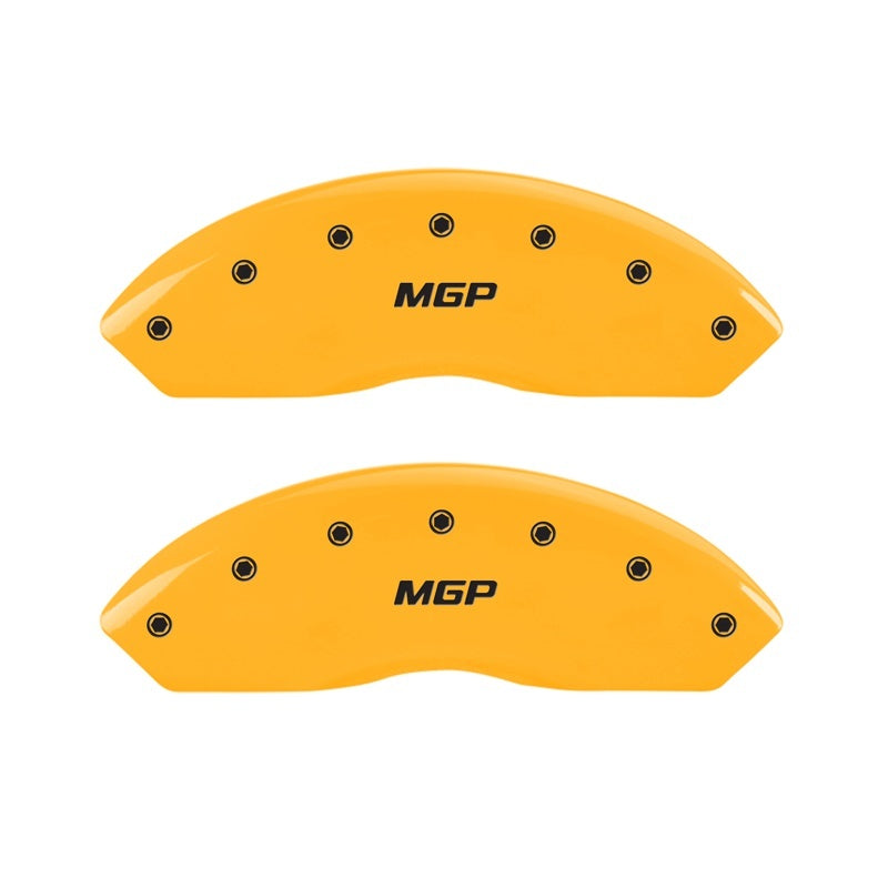 Load image into Gallery viewer, MGP Front set 2 Caliper Covers Engraved Front MGP Yellow finish black ch
