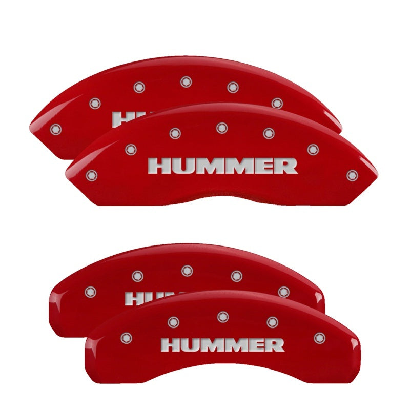 Load image into Gallery viewer, MGP 4 Caliper Covers Engraved Front & Rear Hummer Red finish silver ch