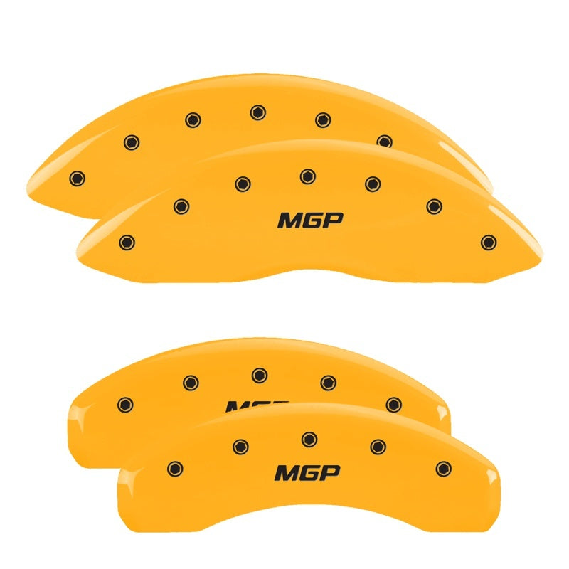 Load image into Gallery viewer, MGP 2 Caliper Covers Engraved Front Wrangler Yellow Finish Black Char 2006 Jeep Wrangler