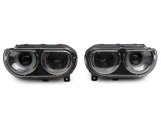 Raxiom 08-14 Dodge Challenger Halo Projctr Headlights w/Sequential Turn Signals-Blk Hsng(Clear Lens)