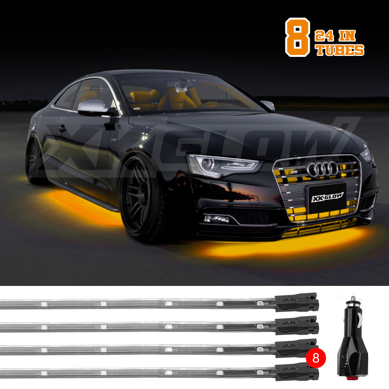 Load image into Gallery viewer, XK Glow Tube Single Color Underglow LED Accent Light Car/Truck Kit Amber - 8x24In
