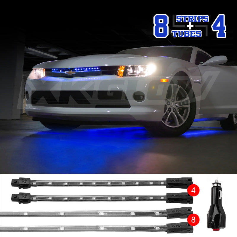 Load image into Gallery viewer, XK Glow Single Color XKGLOW UnderglowLED Accent Light Car/Truck Kit Blue - 8x24In Tube + 4x8In Strip
