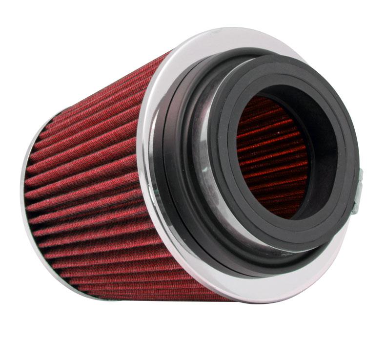 Load image into Gallery viewer, K&amp;N Universal Air Filter Chrome Round Tapered Red - 4in ID x 1.125in L x 5.5in H (Multi Lingual)
