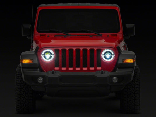 Raxiom 18-23 Jeep Wrangler JL Axial Series 9-In LED Angel Eye Headlights- Blk Housing (Clear Lens)