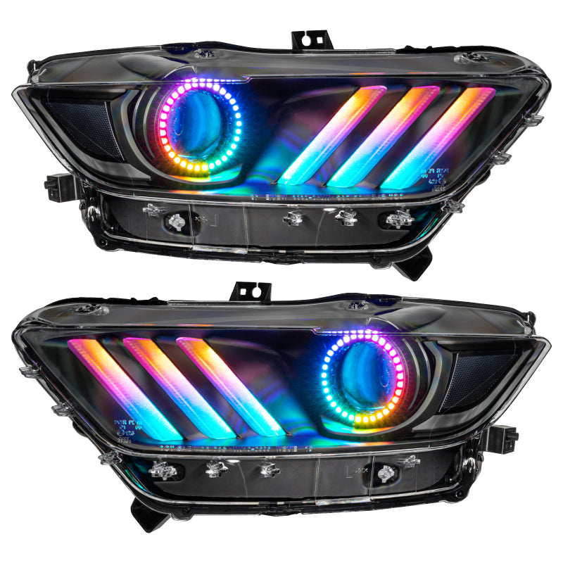 Load image into Gallery viewer, Oracle 15-17 Ford Mustang Dynamic RGB+A Pre-Assembled Headlights - Black Edition - SEE WARRANTY
