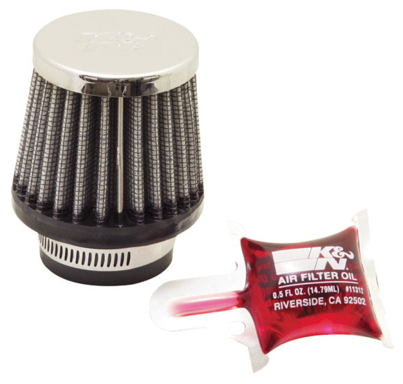 Load image into Gallery viewer, K&amp;N Universal Chrome Filter 1 3/8 inch FLG / 2 1/2 inch Base / 2 inch Top / 2 1/4 inch Height
