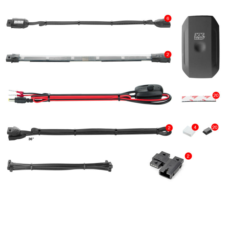 Load image into Gallery viewer, XK Glow Strip Million Color XKCHROME Smartphone App ATV/Motorcycle LED Light Kit 6xPod + 2x10In
