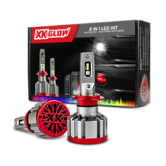 XK Glow RGB 2In1 LED Headlight Bulb Million Color XKCHROME App RGB/LED Headlight Kit - 2x H16