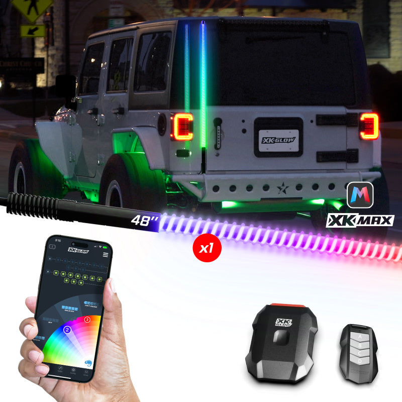 Load image into Gallery viewer, XK Glow 1x 48 XKmax RGBW Advanced App Control LED Whip Light Kit for 4x4 Offroad UTV ATV
