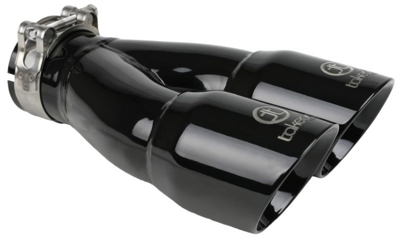 Load image into Gallery viewer, aFe Takeda 2.5in 304 Stainless Steel Clamp-on Exhaust Tip 2.5in Inlet 3in Dual Outlet - Black
