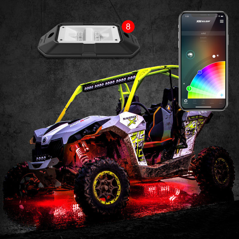 Load image into Gallery viewer, XK Glow Rock Light w/ XKchrome App Controlled Bluetooth Advanced Kit 8pc RGB 6W
