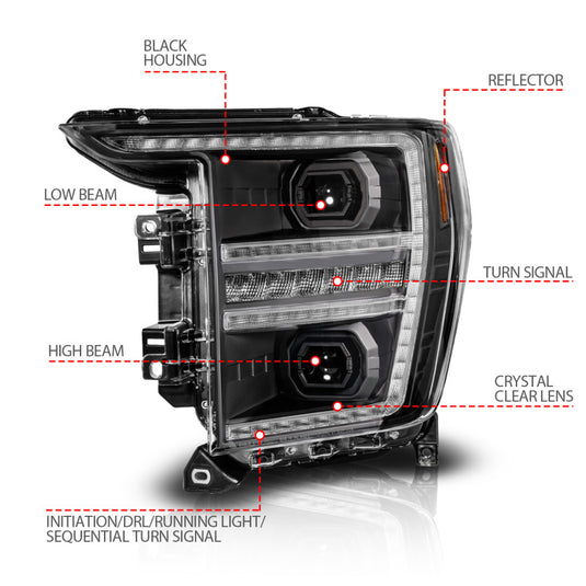 ANZO 21-23 Ford F150 LED Projector Headlight w/Switchback+Sequential - Black (Driver Side Only)