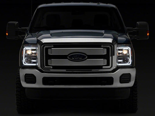 Raxiom 11-16 Ford F-250 Super Duty LED Projector Headlights - Chrome Housing (Clear Lens)