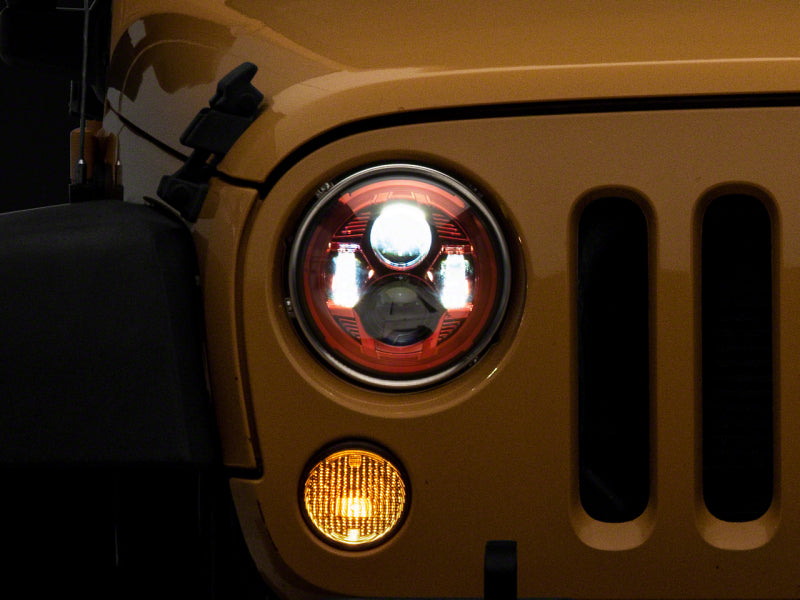 Load image into Gallery viewer, Raxiom 07-18 Jeep Wrangler JK 7-In LED Headlights- Red Housing- Clear Lens
