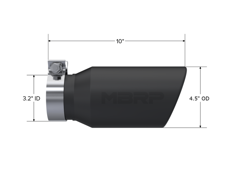 Load image into Gallery viewer, MBRP Universal Tip 4.5in OD / 3.2in Inlet / 10in Length / Angled Cut Rolled End - Black
