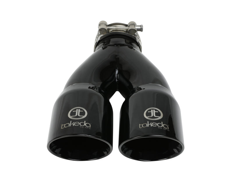 Load image into Gallery viewer, aFe Takeda 2.5in 304 Stainless Steel Clamp-on Exhaust Tip 2.5in Inlet 3in Dual Outlet - Black
